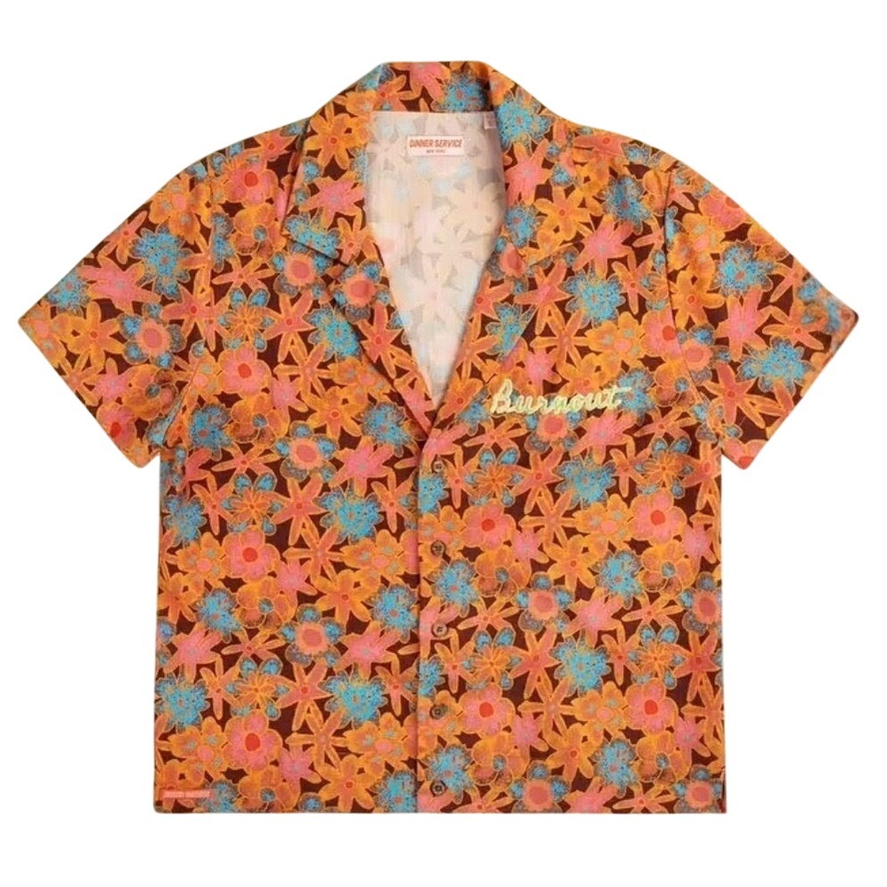 Dinner Service NY x Tayla Parx Floral Bowling Top Burnout Crop Shirt Orange L
